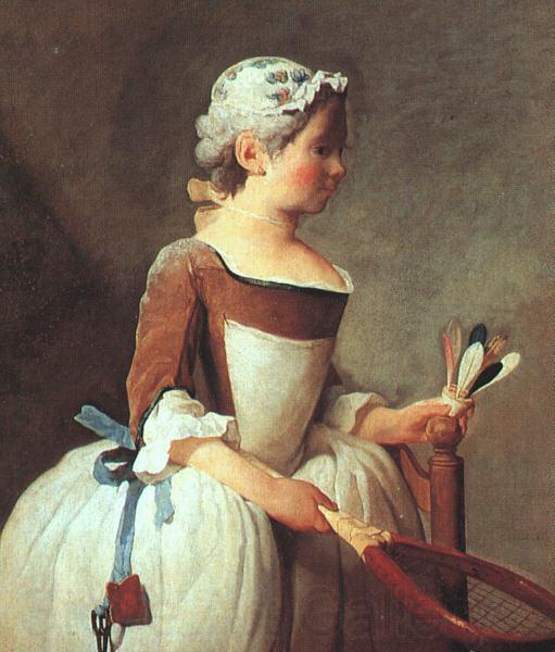 Jean Baptiste Simeon Chardin Girl with Racket and Shuttlecock Norge oil painting art